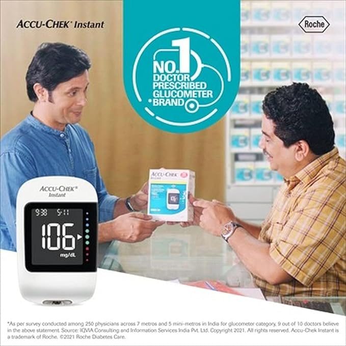 Accu-Chek Instant Blood Glucose Glucometer (with Bluetooth) with Vial of 10 Strips, 10 Lancets and a Lancing Device FREE for Accurate Blood Sugar Testing